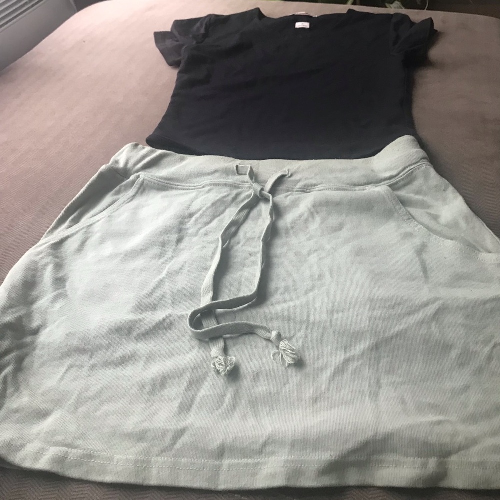 Casual Drawstring Mint Green Skirt mini and Babaton t-shirt black